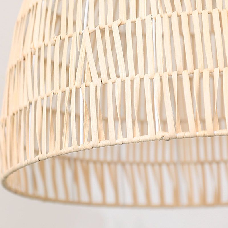 Cloche Shaped Rattan Hanging Ceiling Light Asian Single Wood Pendant Lighting Fixture