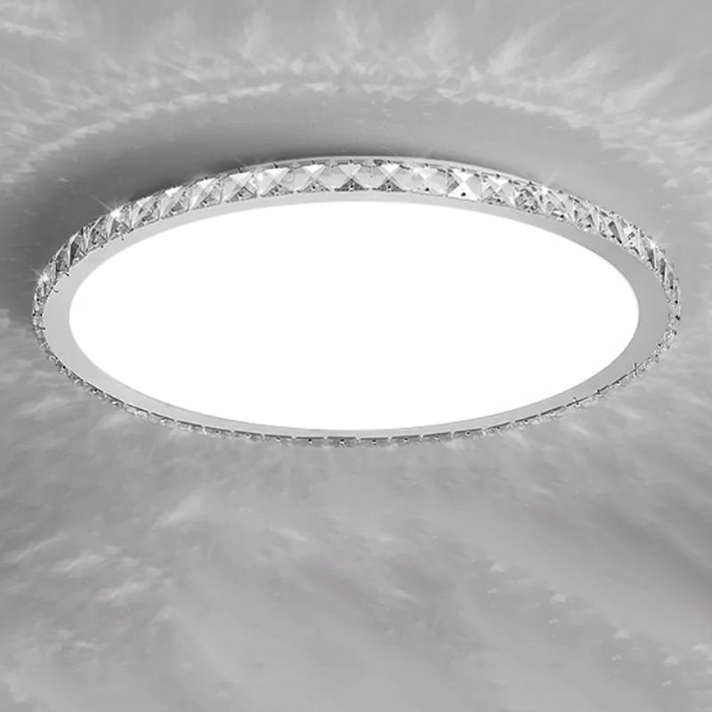 Modern Metal Ceiling Light Circle Shape Flush Mount with Crystal Shade for Living Room