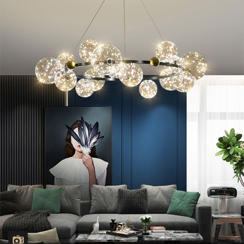 Modern Pendant Chandelier Circular Chandelier Hanging Light Glass Globe Chandelier