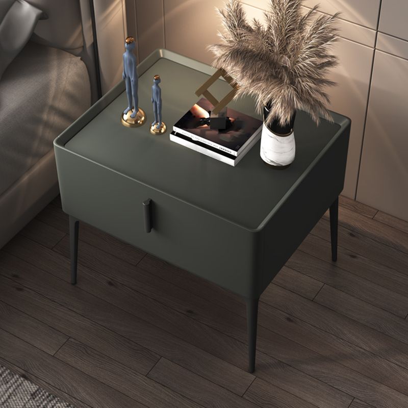 Modern Faux Leather Nightstand Solid Wood Nightstand with a Drawer