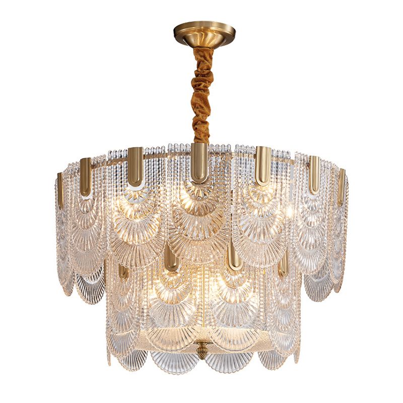 Éclairage de lustre festonné post-Postmodern Ripple Glass Gold Pendant Light pour le salon