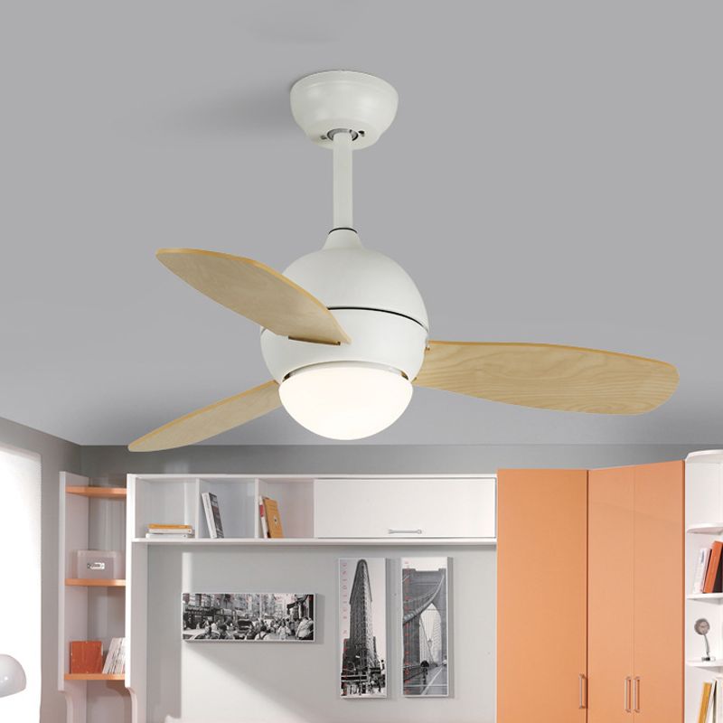 Dome Kids Bedroom Pendant Fan Lamp Metal 36 "W LED MODERNE MODERNE PLAFIER LECLAGE DE PLADIER EN BLANC / JAUNE / BLEU avec mur / télécommande, 3 lames de bois