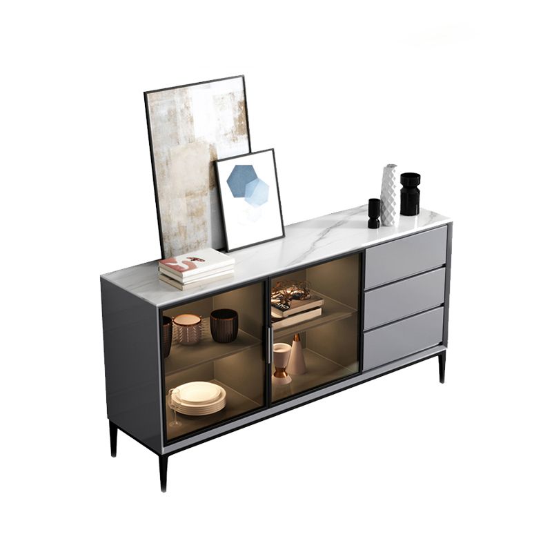 Contemporary Stone Top Sideboard 3 Drawers 2 Doors Sideboard for Living Room