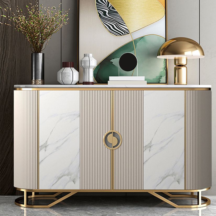 Glam Style Sideboard Marble Glass Doors Side Board with Cabinets