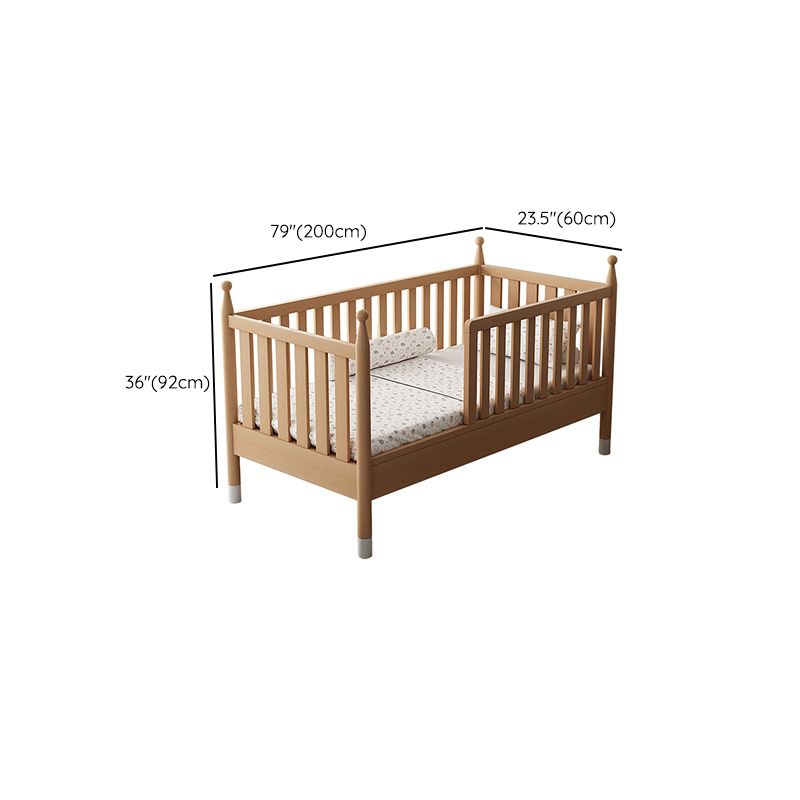 Modern Solid Wood Crib in Natural Nursery Bed with Guardrail