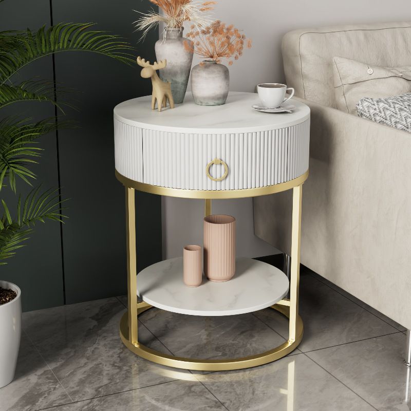 Glam Bed Nightstand Stone Accent Table Nightstand with Drawer