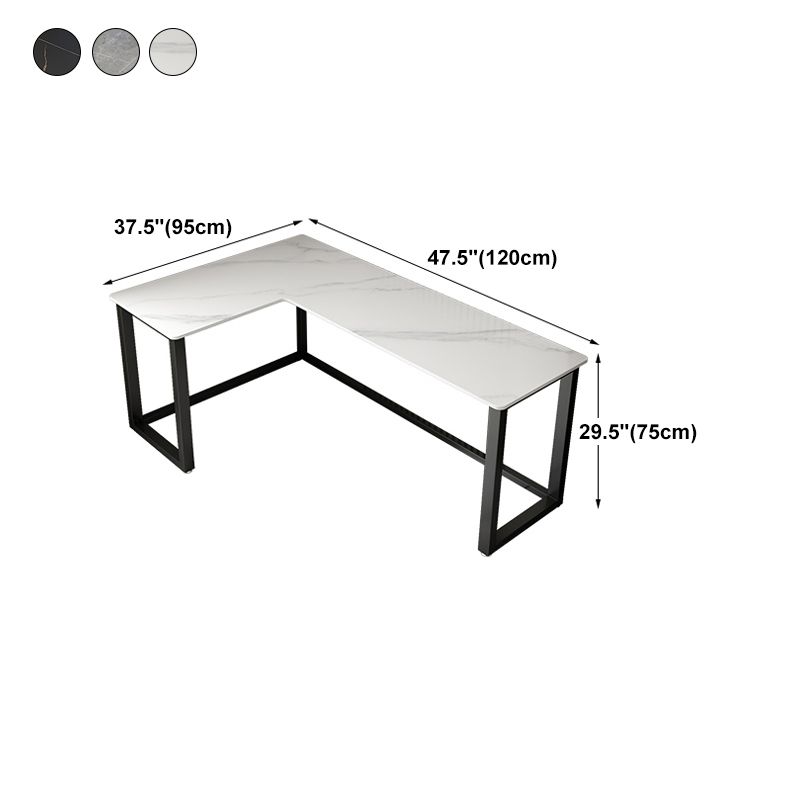 Modern Style L-Shaped Office Desk Sintered Stone Writing Desk without Shelf