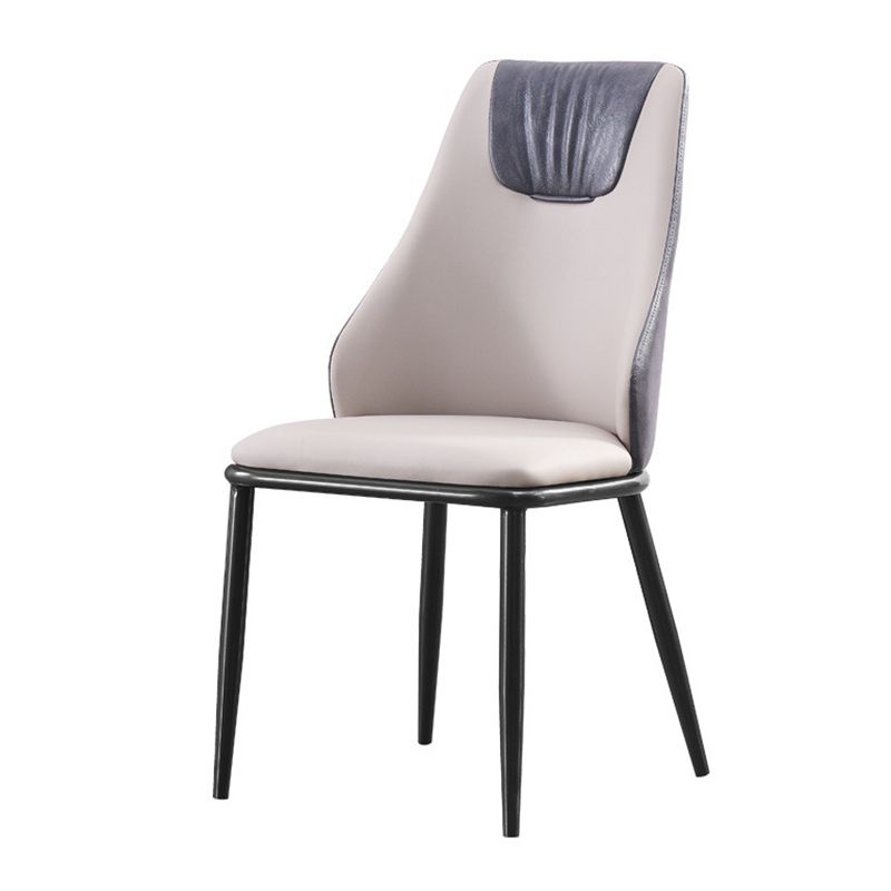 Modern Metal Wingback Side Chair Leather Dining Chairs with Black Legs