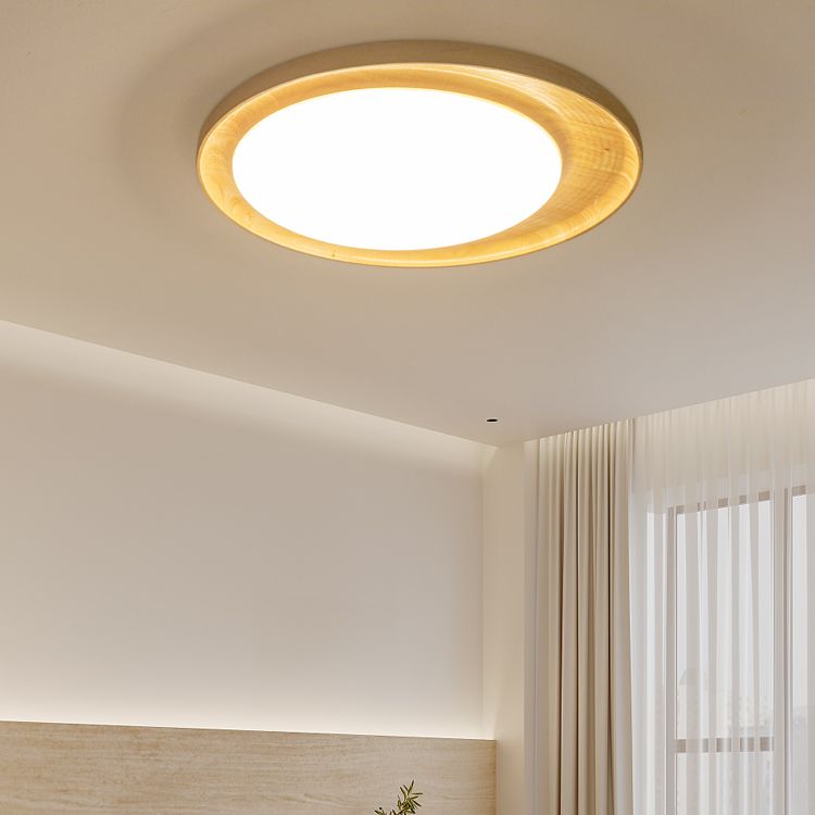 Modern Style Circle Shape Flush Mount 1 Light Wood Ceiling Light for Bedroom