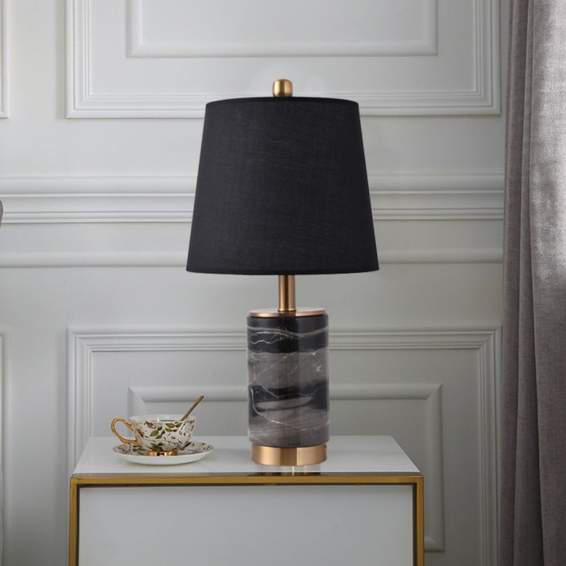 Nordic Empire Shade Table Lamp Fabric 1 Bulb Bedroom Night Light with Marble Column in Black/White/Grey