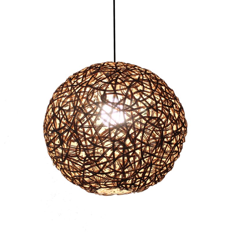 Flaxen Floral Sphere Pendulum Light Modern 1 Head 12"/16"/19.5" Wide Rattan Hanging Lamp Kit for Dining Room