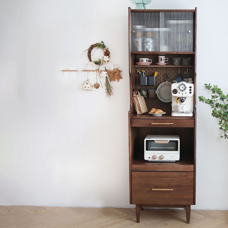 Traditional Glass Doors Solid Wood Storage Cabinet for Dining Room