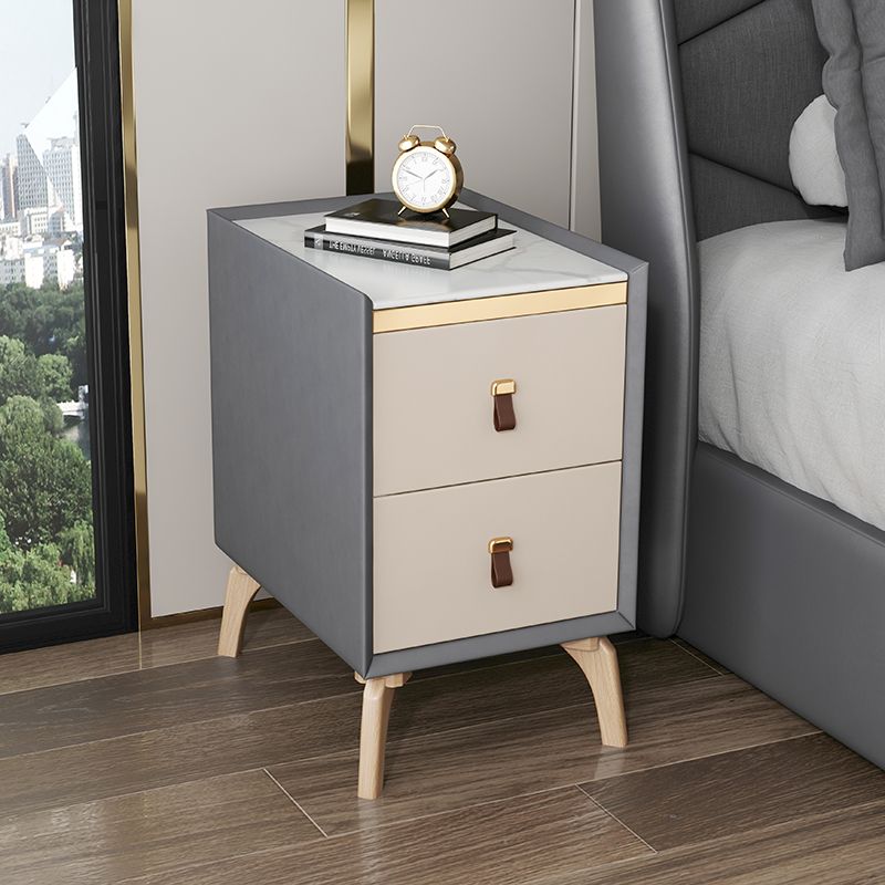 Modern Bed Nightstand Stone Accent Table Nightstand with Drawers