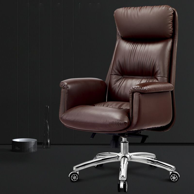 Steel Base Leather Office Chair High Back Upholstered Desk Chair with Wheels