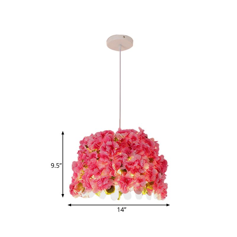 Metal Pink Drop Lamp Flower 1 Head Industrial LED Down Lighting Pendant for Restaurant