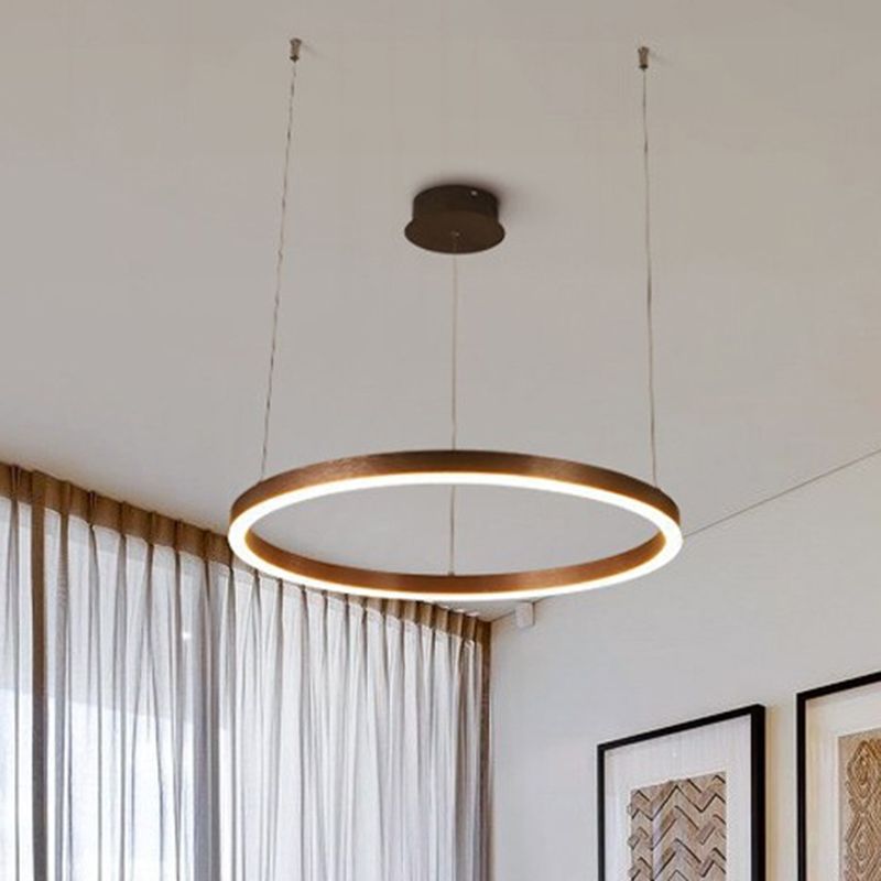 Coffee Circular Chandelier Lamp Modernist 1/3/4 Lights Metal Led Hanging Ceiling Light Fixture in White/Warm Light