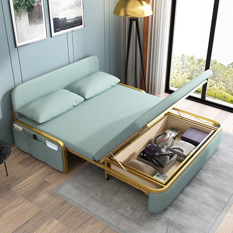 Green Contemporary Linen Armless Sofa Bed Standard Sofa for Living Room