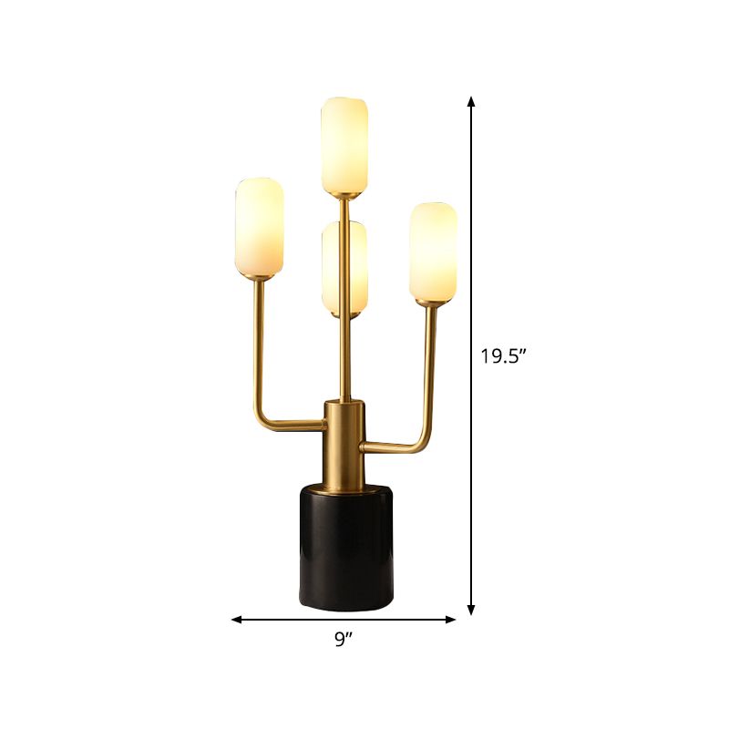 Table du cylindre en verre blanc léger moderniste 4 têtes lampe de tâche en laiton avec base en marbre