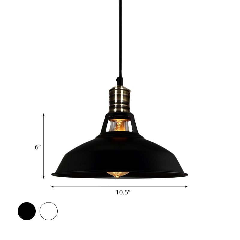 10.5/12/15 Inch Dia 1 Head Barn Pendant Lighting Industrial Black/White Metallic Suspension Light over Table