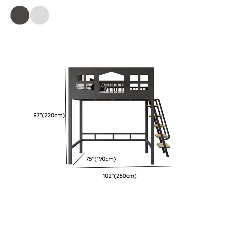 Contemporary Iron Loft Bed Black / White Kid Bed with Stairway