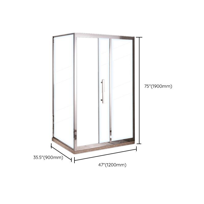 Silver Rectangle Shower Stall Clear Tempered Glass Shower Enclosure