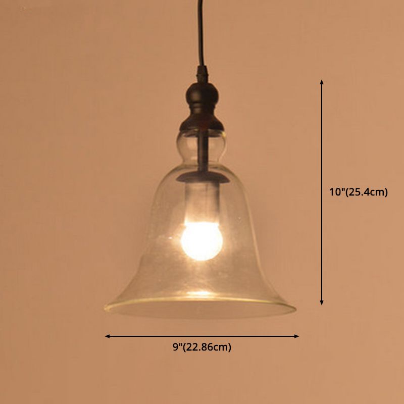 Luz de colgante de barra negra en el estilo industrial vintage de hierro forjado cúpula colgante con sombra de vidrio