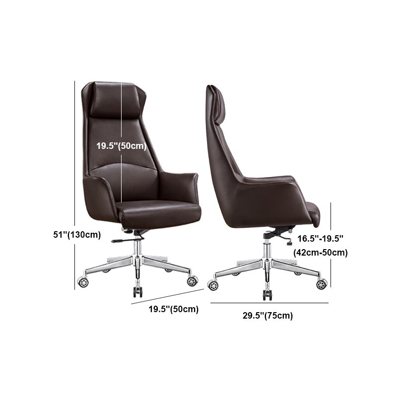 Modern Slide Mid-Back Office Chair Brown Faux Leather Managers Chair