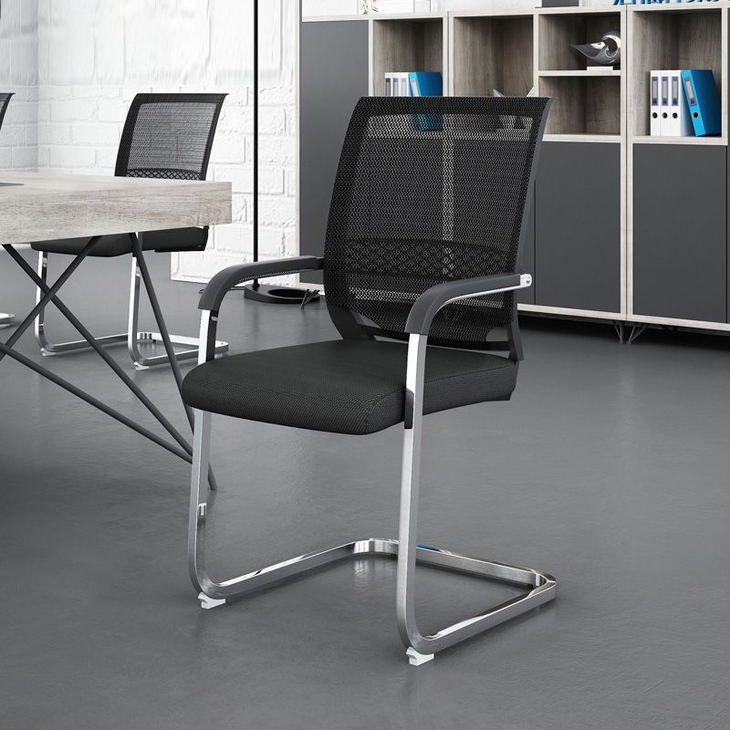 Steel No Wheels Office Chair Fixed Arms Modern Black Office Chair