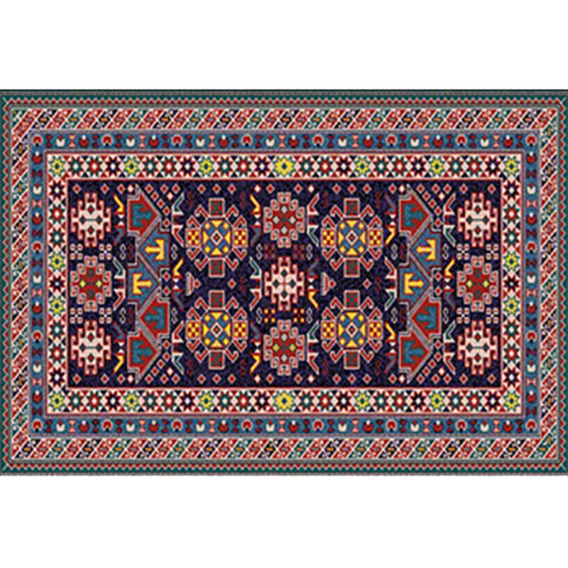 Red Living Room Area Carpet Bohemian Americana Pattern Rug Polyester Non-Slip Area Rug