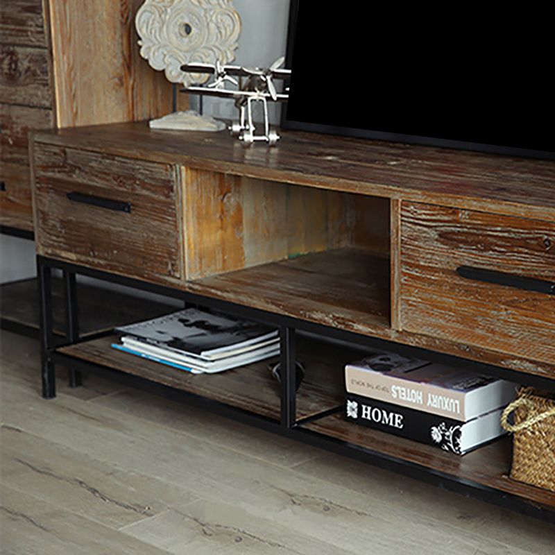 Industrial Wood TV Console Open Storage TV Media Stand for Living Room