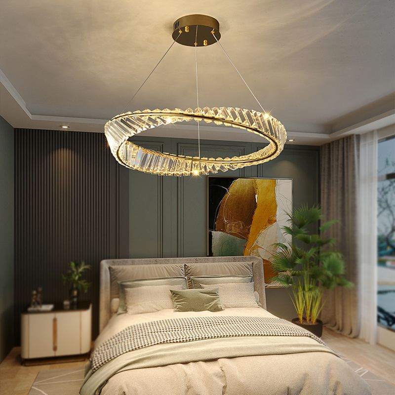 Ring Shape Hanging Lamp LED Crystal Chandelier Light for Bedroom