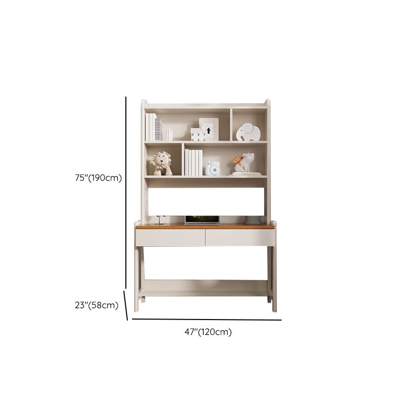 Modenr White Writing Desk with 2 Storage Drawers and Shelves