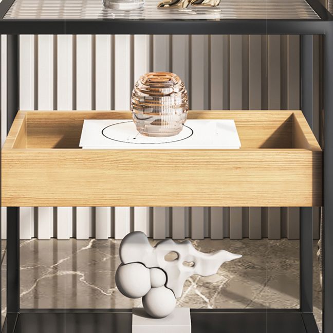 Metal Nightstand Contemporary Glass Top Night Table with  Shelves