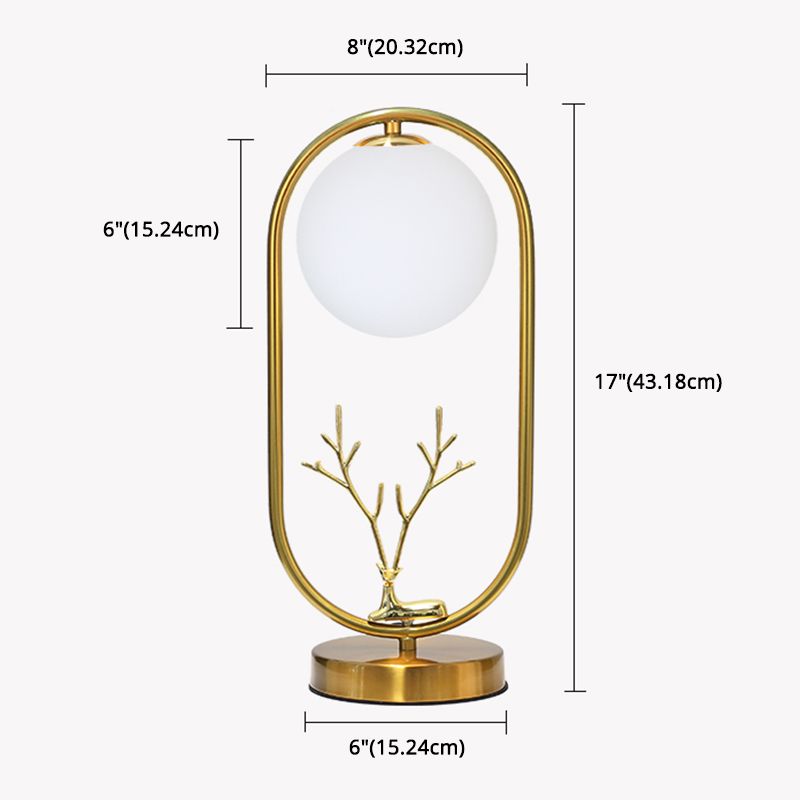 Brass Deer Night Stand Lamp Nordic 1-Light Ball Glass Table Light for Living Room