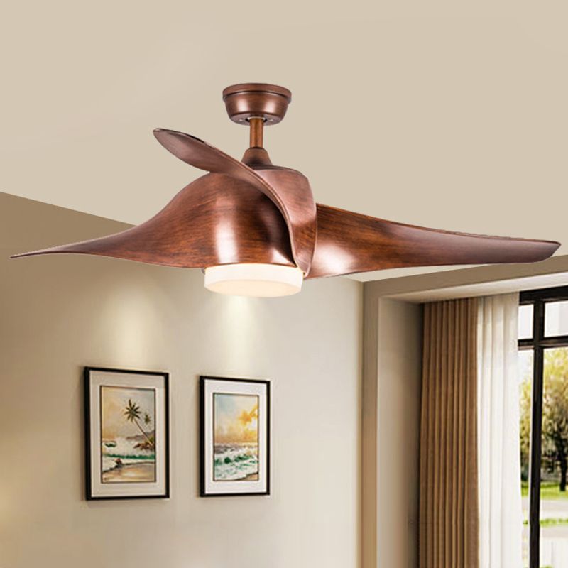 Traditional Round Ceiling Fan LED Metallic Semi Flush Mount Light Fixture in Dark Wood for Living Room