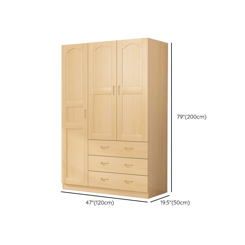 Solid Wood Kid's Wardrobe Country Light Wood Armoire Closet with Adjustable Shelves