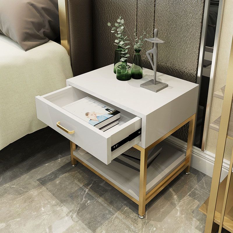 Modern Metal Night Table Lower Shelf Bedside Cabinet with Drawer for Bedroom