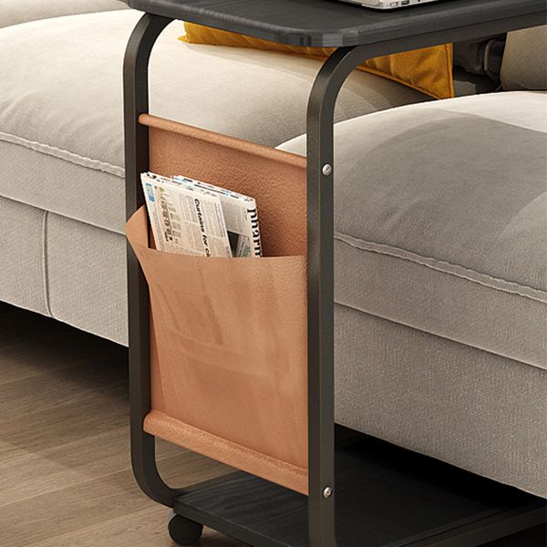 Wooden and Metal Bedside Table Modern Minimalist Night Table on Casters