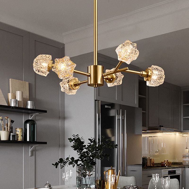 Lampadella a blocchi di cristallo a 6 bulba Light Light Modern Brass Starburst Dining Room Aione a sospensione