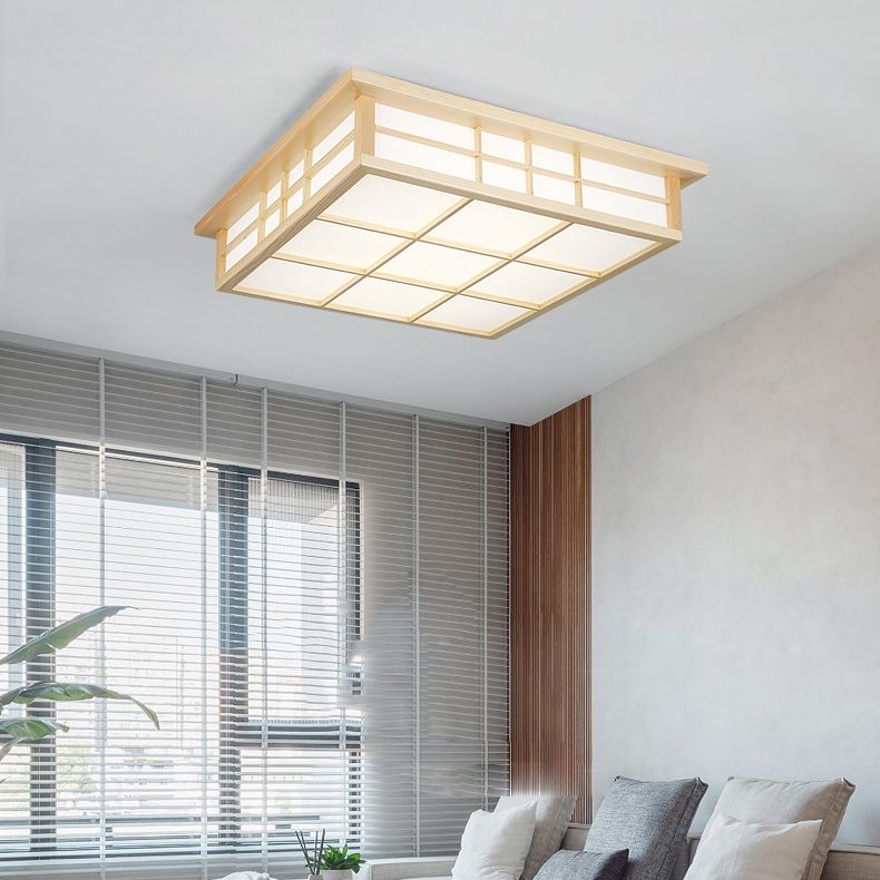 Simple Style Flush Mount Square LED Ceiling Light with Wood for Bedroom