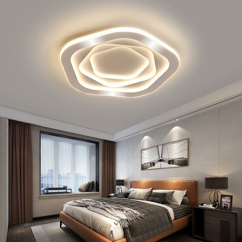 White Acrylic Ceiling Light in Modern Minimalist Geometric LED Flush Mount for Bedroom