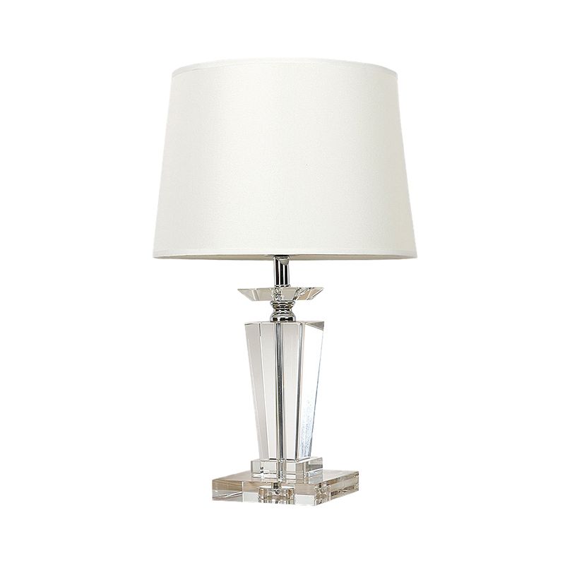 Barrel Crystal Task Light Modernist Fabric 1 Bulb White Nightstand Lamp, 21"/23.5" Long