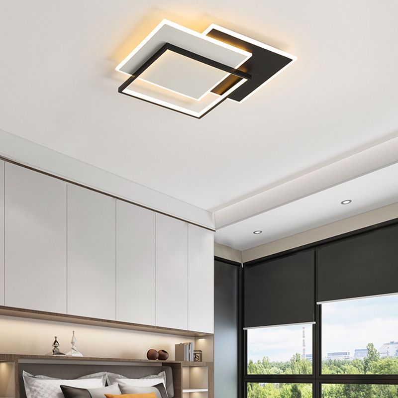 Minimalism Flush Mount Metal LED Ceiling Light Fixture in Black and White for Living Room