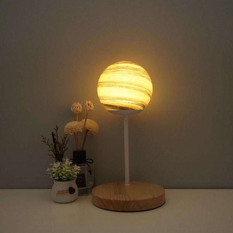 LED Table Lamp Modern Wooden Desk Light with Galss Shade for Living Room(Toy not Include)