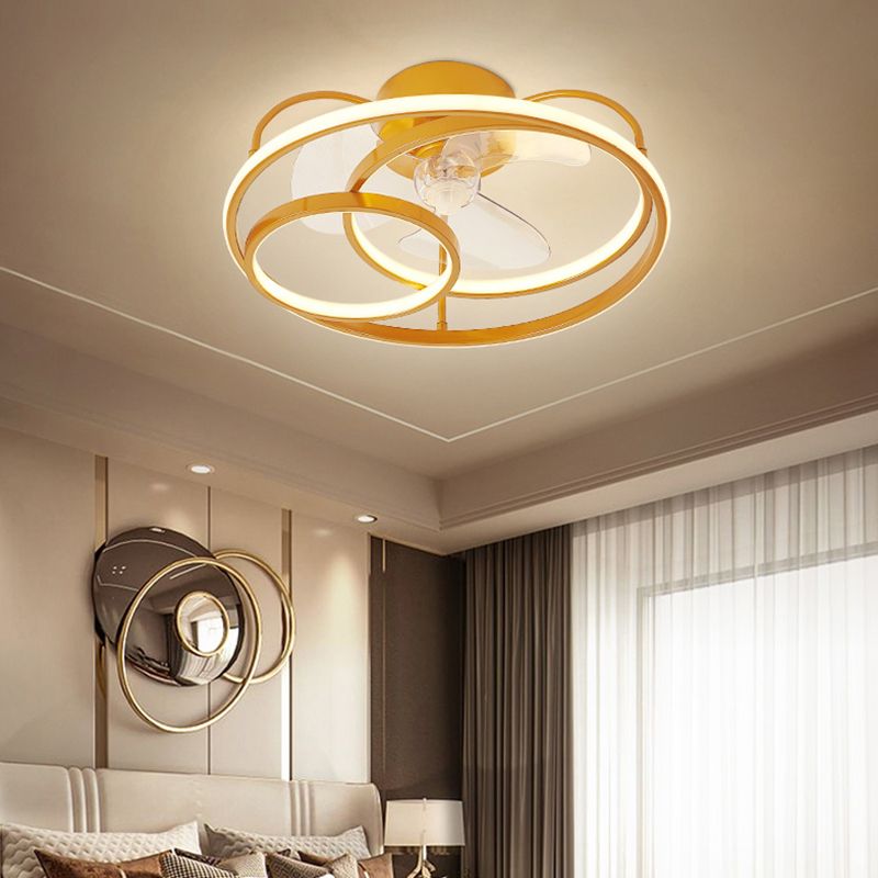 Simplicity 3-Ring Ceiling Fan Light Metallic Bedroom Semi Flush Ceiling Light