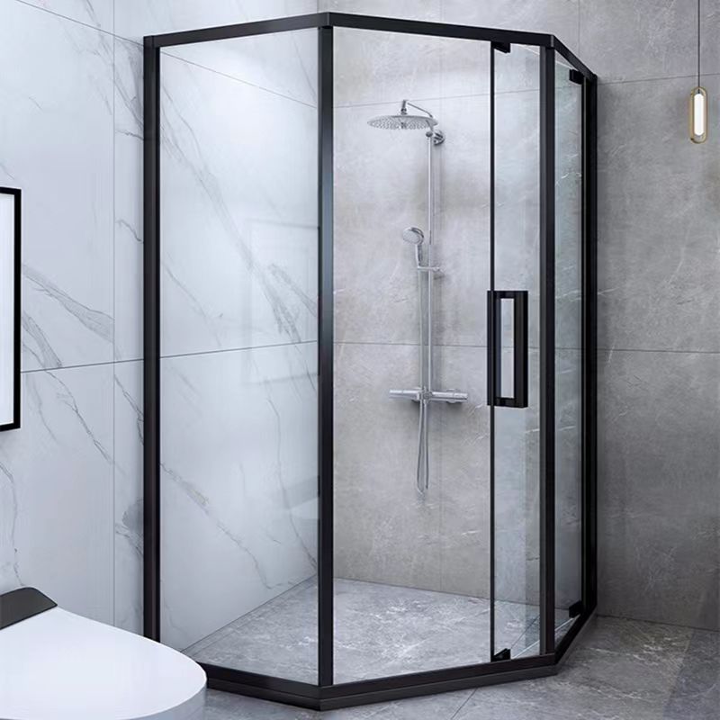 Black Full Frame Shower Screen Diamond Shape Tempered Glass Shower Door