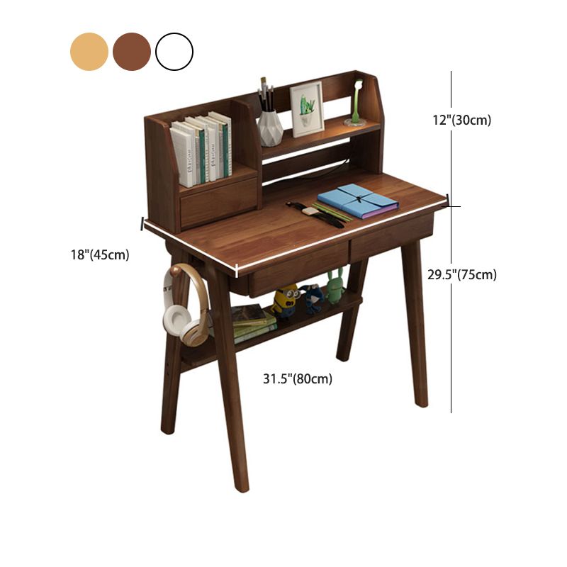 3-drawers Rubber Wood Office Desk Modern Home Writing Desk with Shelves