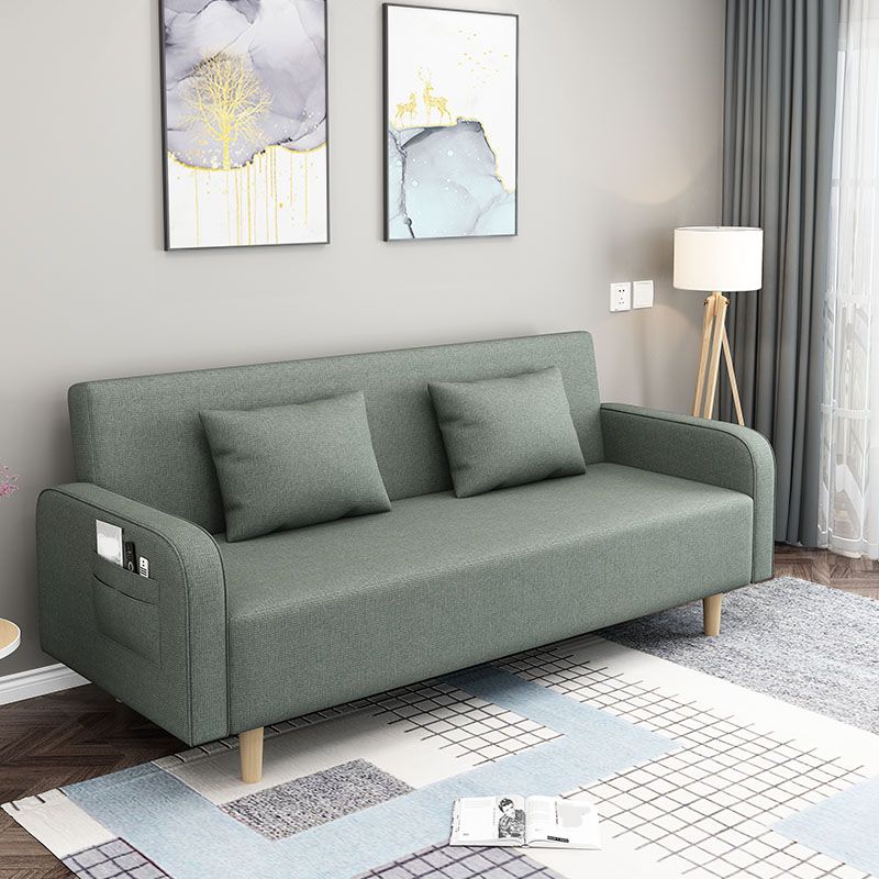 Linen Contemporary Square Arm Convertible Sofa Washable Foldable Sofa for Apartment