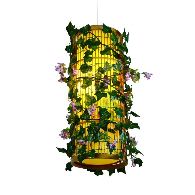 Cylindre vert / cône / pendentif ovale Éclairage industriel Bamboo 1 Restaurant de tête LED HORDing Light avec plante, 8 "/ 14" / 19 "W