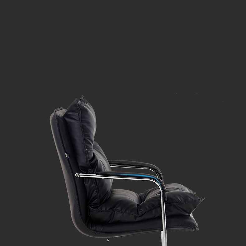 Contemporary Arm Chair Black Leather Fixed Arms Office Chair